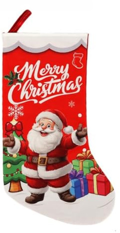 QOXEZY Weihnachtsstrumpf, Stoff-Geschenktasche für Weihnachtsdekoration, für Süßigkeitenhalter, Weihnachtsmann, Schneemann, Rentier, 45 x 27 x 21 cm, Rot