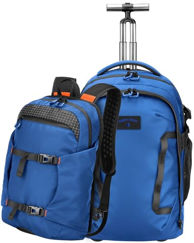 SWICKY RICOOI Rucksack mit Rollen 2 in 1 Abnehmbarer Rollrucksack Handgepäck– Wasserabweisend Rucksack Trolley mit 16 Laptopfach – Trolley handgepack für Freizeit, Hochschulen & Wochenendtrip Blau