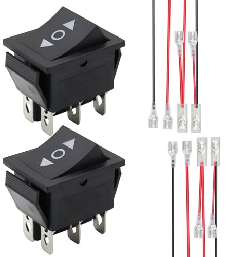 Lot de 2 Interrupteur Inverseur de Polarité Momentané DPDT 12V/250V, Inverseur Momentané ON-OFF-ON 6 Broches 3 Positions avec Fils, Interrupteur à Bascule pour Moteur DC Actionneur linéaire Automobile