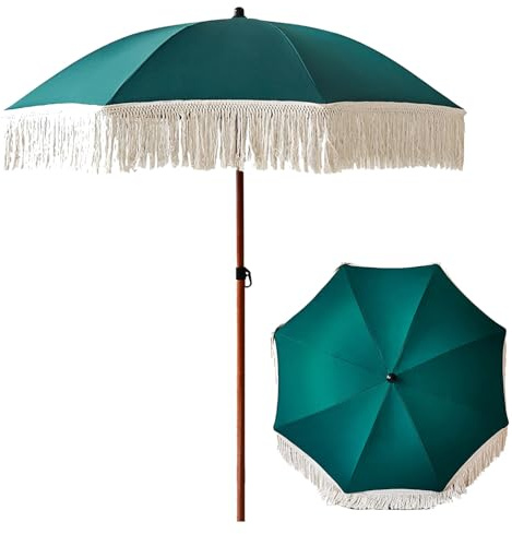 Générique Parasol De Jardin 180cm avec Franges Parasols D’Extérieur À Pampilles Mât en Acier Premium avec Bouton Poussoir Parasol Hawaïen pour Piscine Terrasse Balcon Cour Arrière