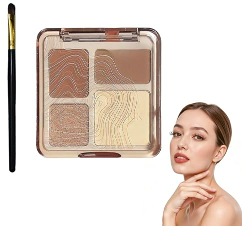 ARYIMYDP Highlighter Contour Palette, 4 Farben Glow Makeup, Seidig-feine Puder für Natürlichen Schimmer, Aufbaubare Deckkraft, Hochpigmentiert & Langanhaltend, Perfekt für Jeden Hautton