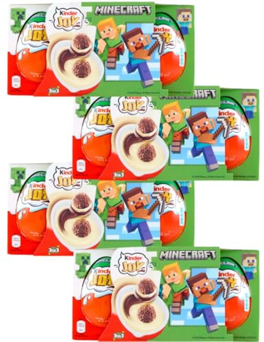 Kinder Joy Minecraft - Caja con 12 huevos de verano con crema de leche y cacao y 2 bolitas de chocolate - Contiene un juguete en el interior