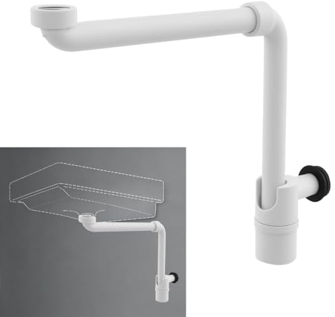 Siphon de lavabo compact 32 mm, siphon pivotant réglable en P pour salle de bain, tuyau d'évacuation mural rotatif à 360° (blanc)