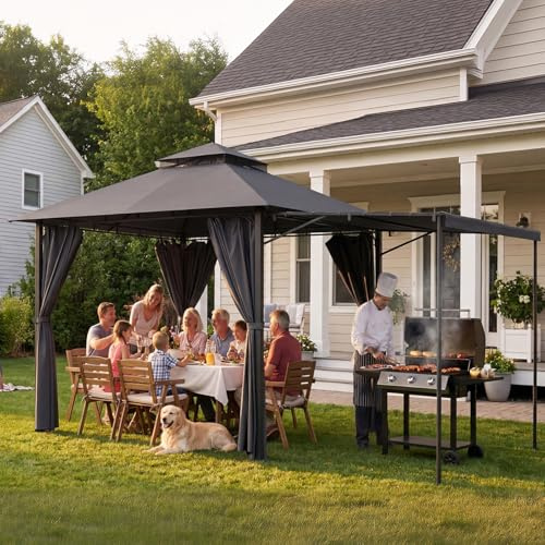 DEVOKO Erweiterbares Pavillon 3x3m, Erweiterbar auf 3x4.7m, Pavillon 3x3 Wasserdicht Stabil Winterfest, UV Schutz 50. Grillpavillon für Garten, Grillfeste oder Spontane Feiern. mit Seitenwänden