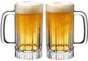 HAOHEJIA Plastic Pint Glasses with Handle Set of 2, 470ml Reusable Beer Mugs Stein, Unbreakable Tankard Drinking Glasses
