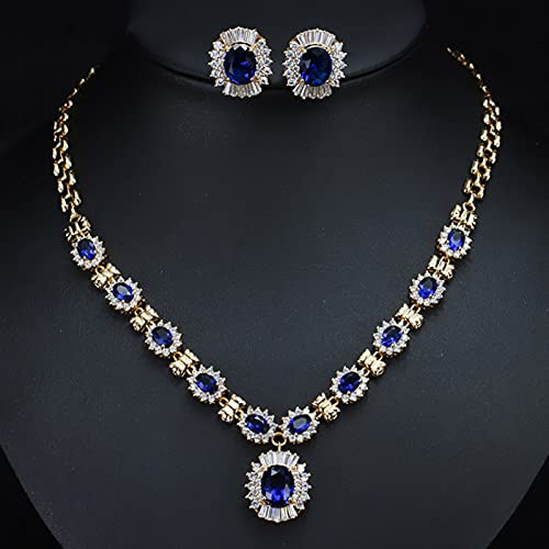 Smycken Bröllopssmycken CZ Crystal Paved Elegant Flower Pendant Halsband Örhängen Set för kvinnor