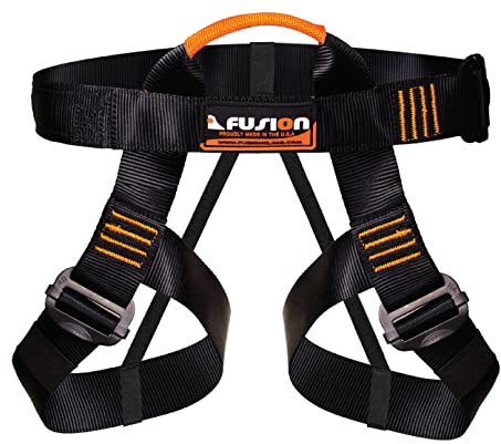 Fusion Climb Centaur Half Body Harness, 23kN Steel Buckles, Black/Orange
