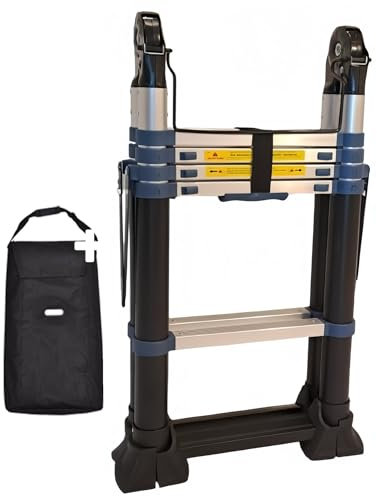 WORHAN Echelle de 3.2m Télescopique Stabilisateurs Rétractables Aluminium Anodisé Modulable Pliable Polyvalente Escabeau Solide 320cm K3.2A+Bag
