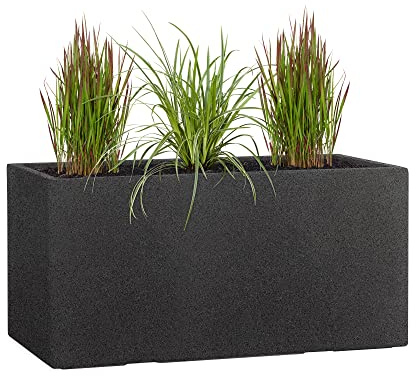 Pflanzwerk® Pflanzkübel TUB Granit Anthrazit 30x60x30cm XXL – Rechteckig – Großer Fiberglas Blumenkübel für außen und innen - Frostbeständig - UV-Schutz - Markenqualität