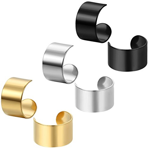 JewelryWe Hoop-örhängen för män och kvinnor, polerade, utan hål, klämma, rostfritt stål, svart, guld och silver, rostfritt stål