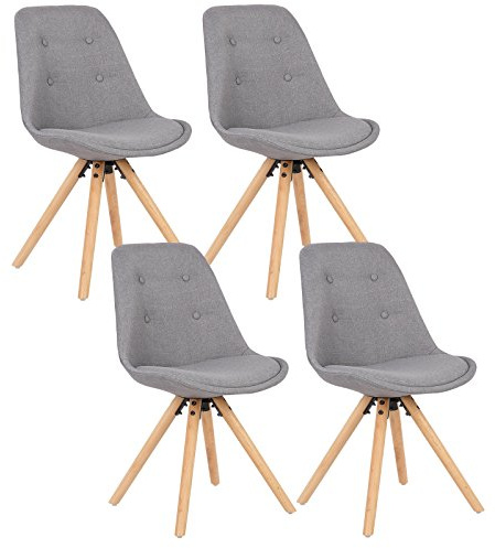 WOLTU Esszimmerstühle 4er Set, Küchenstühle gepolstert | Retro Design, Sitzfläche aus Leinen, für Wohnzimmer Küche Esszimmer, Grau