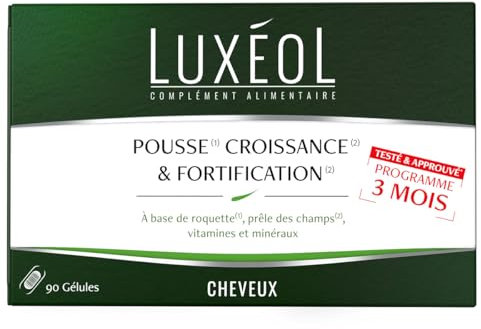 Luxéol Pousse Croissance & Fortification 3 mois, Favorise la Pousse des Cheveux, Complément Alimentaire, 90 Gélules
