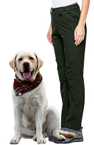 Ladies Waterproof Thermal Trousers Womens Ski Snow Fleece Lined Outdoor Windproof Winter Insulated Walking Hiking Camping Softshell Pants #5088F-Army Green-3XL 38