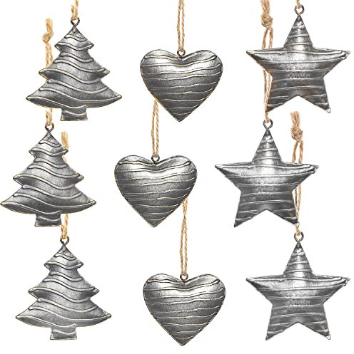 Logbuch-Verlag 9 Weihnachtsanhänger Silber Herz Stern Baum aus Metall - Weihnachtsdeko Christbaumanhänger Geschenk Anhänger Weihnachten