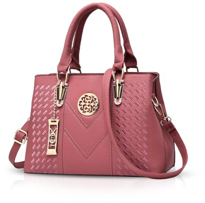 NICOLE & DORIS Elegant Taschen Stillvoll Damen Handtaschen Umhängetasche Shopper Frauen Schultertaschen Henkeltaschen PU Leder Tasche mit Anhänger Geschenke Rose