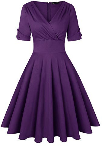 MINTLIMIT Women's 1950s Vintage Dress Deep V Neck Wrap Short Sleeve Retro Cocktail Swing Dresses