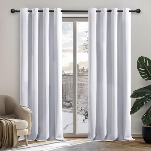 Deconovo Vorhang Verdunkelungsgardine mit Kälteschutz Gardinen Wohnzimmer Vorhang Blickdicht, 220x140 cm(HöhexBreite), Silber Grau, 2er Set