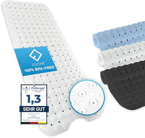 FLIPLINE Badewannenmatte rutschfest Natura Hautsensitiv [100x40 cm] - Aus TPE - KEIN PVC! - Badematte rutschfest BPA frei maschinenwaschbar - für Kinder und Babys - Antirutschmatte Badewanne