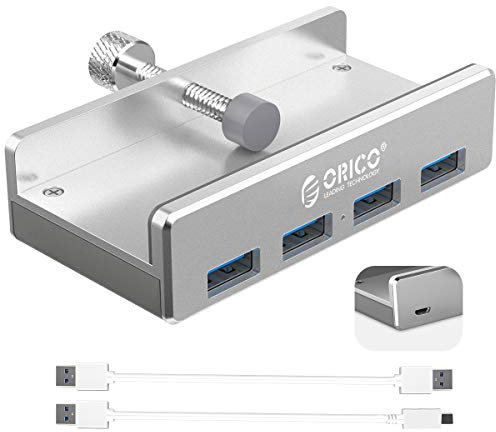 4-Port USB 3.0 Hub, ORICO Typ C zu USB 3.0 Adapter Mit Extra Netzteilanschluss Port, Aluminium USB Hub für Desktop-Computer, MacBook, MacBook Air/Pro/Mini (Datenkabel A to A 1,5M+ C to A 1,5M)