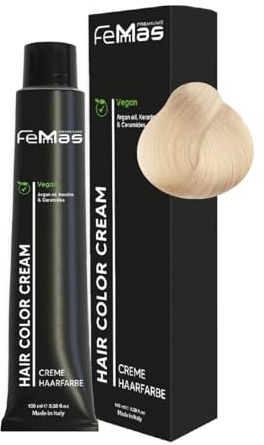 FemMas tinte para el cabello Rubio platino Intensivo 11.0 I Crema colorante con aceite de argán, queratina y ceramidas I Coloración permanente o tinte I Resultados brillantes I 100 ml
