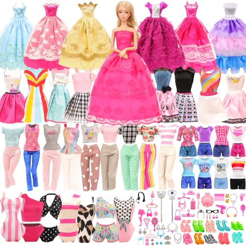 Miunana 48 Accesorios Seleccionados Al Azar para 11.5 Pulgada 30CM Muñeca: 2 Vestidos de Moda + 2 Blusas + 2 Pantalones + 2 Vestidos De Novia + 2 Trajes De Baño + 10 PCS Zapatos + 30 Accesorios