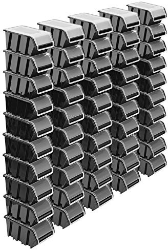 PAFEN Set med stapelbara lådor - 50 x stapelbara lådor med lock, 195 x 120 x 90 mm, synlåda, stapellåda, förvaringslåda, svart