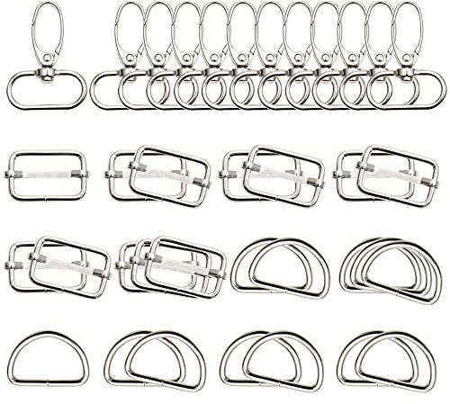 Zasvec Karabiner Tasche 25mm 36 Stück Taschenzubehör zum Nähen Karabinerhaken D-Ringe Schiebeschnalle Karabinerhaken Schnallen Metallring für DIY Taschenzubehör Silber