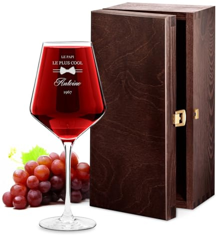 Maverton Verre à Vin en Cristal pour l’homme, 490 ml | Verre Personnalisé à Vin Rouge et Blanc, Cadeau d’anniversaire pour amateur de vin, Nœud