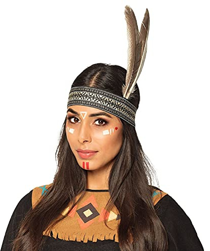 Stirnband mit Ethno Muster und 2 Gänse Federn für Indianerin-Kostüm Indianer-Kopfschmuck
