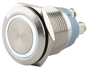 SeKi Edelstahl Drucktaster Ø19mm tastend flacher Kopfform farbig beleuchtetem LED Ring in weiss Schraubanschluss; Klingeltaster