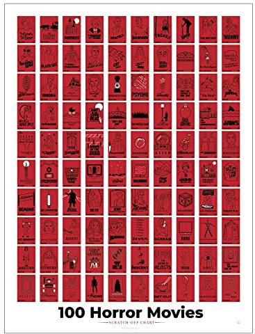 Pop Chart | 100 Horror Movies Scratch-Off Poster | 12 x 16 Wall Art | Horror Movie Decor for the Scary Movie Fan | 100% Made in the USA…