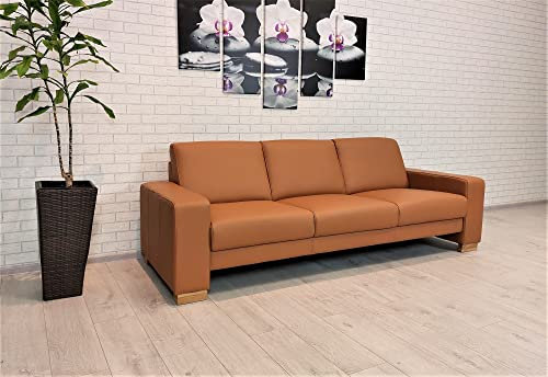 Quattro Meble Echtleder 3 er Sofa Atlanta Extra extra lang Breite 230cm Ledersofa Echt Leder Couch Leder Massif Calvados mit Ziernaht Farbauswahl, ATLEXT230MC, Braun - Massif Calvados