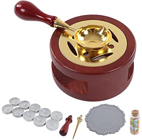 Wachssiegel Set, wäRmer, LöFfel, Kerzenwachs, Siegelperlen mit WachssiegelwäRmer FüR Briefversiegelung, DIY Einladung (Braun)