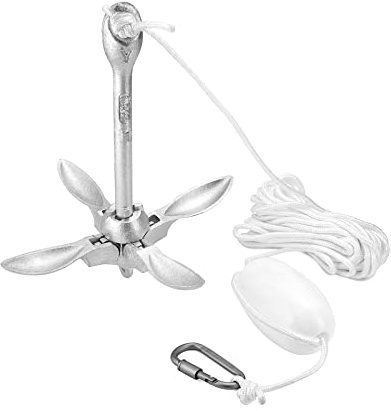 QWORK® Grapnel Anchor 1.5 kg, Ancora Pieghevole, Inclusa Linea di Ancoraggio da 10 Metri, Una Boa Galleggiante e Una Custodia, per Kayak, Canoe e Moto d'Acqua