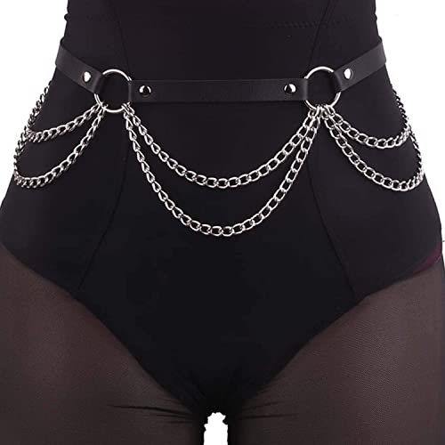 crazy bean Catene In Vita In Pelle Punk Imbracatura Cinture Per Pancia A Strati Alla Moda Catena Regolabile Per Donne E Ragazze Discoteca Feste Rave（B）