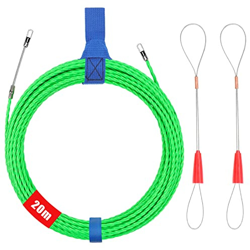 Aiguille Electricien,20M Tire Fils Electrique 4 mm Diamètre Aiguille Tire Fil,Aiguille Electricien Rigide avec 2 Tête Flexible de Guidage,Aiguille Passe Cable, Enfileur Fils électrique