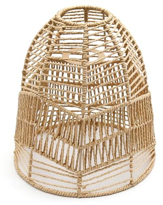 Hoypeyfiy Pendant Classic Bell Shade Paper Rattan Boho Handwoven Wicker Lampshade Basket Lamp Shade for Living Room Kitchen Bedroom Restaurant Dining Room