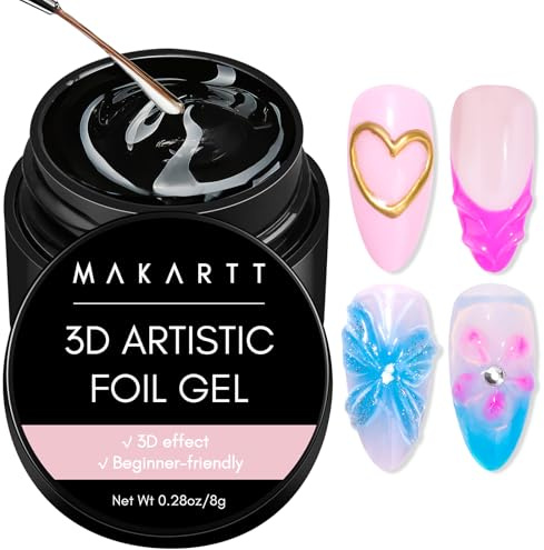 Makartt 3D Nail Gel Art Folienkleber, UV Gule Gel Für Nail Design 8g | Für Kreative 3D Muster, Transferfolien Und Chrome Effekte, Präzise Linien, UV/LED Aushärtung Für Zuhause & Salon