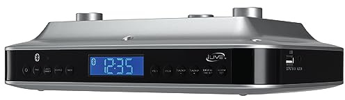 iLive Under Cabinet Music System with Built in Stereo Speakers and FM Radio/USB Port Supports MP3 Files, Aux Port, Bluetooth, Clock and Timer with LCD Display Enjoy Your Kitchen with Style