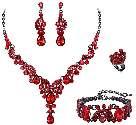EVER FAITH Strass Kristall Hochzeit Blumen Welle Teardrop Halskette Ohrringe Set