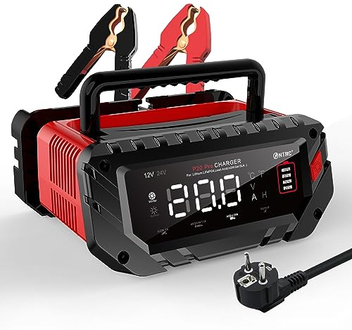 Haisito 12 V/24 V smart snabbbatteriladdare, 20 A, litium LiFePO4 och bly-syra (AGM/Gel/SLA) för bil, båt, motorcykel, 240 V ingång