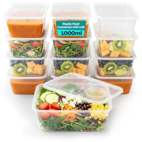 We Can Source It Ltd 25 1000ml Plastic Food Containers with Lids | Food Grade BPA Free | Microwave Dishwasher Freezer Safe | Food Storage Meal Prep Lunch Box Kitchen Takeaway