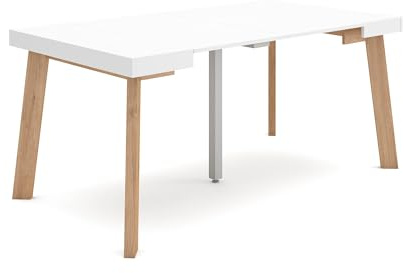 Skraut Home | Table Console Extensible | Console Meuble | 160 | pour 8 Personnes | Pieds en Bois | Style Moderne | Blanc