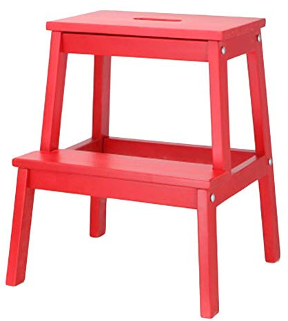 FLYIFE 2 Step Step Stool Wooden Footstool Adult Stepladder Portable Shoe Stool Planter for Indoor Bathroom/Red