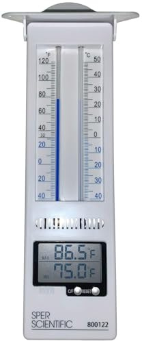 Sper Scientific Analog & Digital Min/Max Thermometer 800122 - Accurate Temperature Tracking, Weather-Resistant Design, Dual Display for Indoor & Outdoor Use, Ideal for Greenhouses, Labs & Food Storage