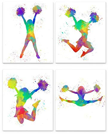 Gtoaxxno Abstrakter Wanddruck, Kunstgemälde, weißer Hintergrund, Cheerleading-Geschenke für Mädchen, ungerahmt (20 x 25 cm), 4 Stück