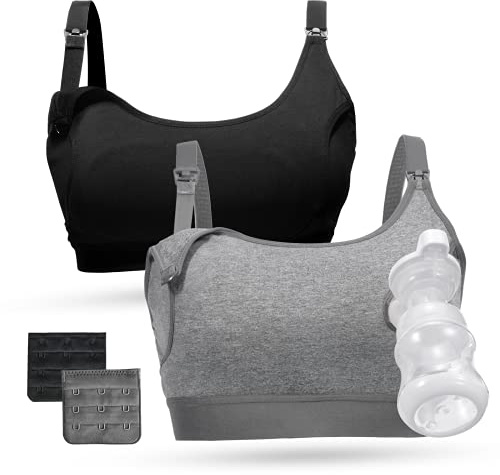 momcozy Reggiseno Allattamento a Mani Libere per Tiralatte, Reggiseno Regolabile per Sostenere Le Pompe e Allattare, Pumping & Nursing in Uno, Nero/Grigio,2 Pezzi,2XL