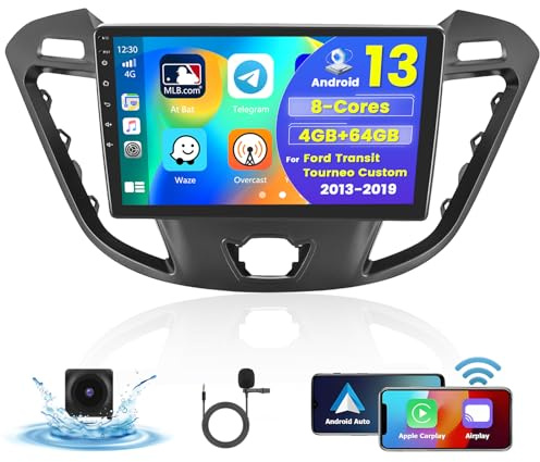 [4G+64G] 8Core Bilradio för Ford Transit Tourneo Custom 2013-2019 Android13 Trådlös Carplay Android Auto Radio 9'' med GPS Bluetooth WiFi RDS DSP 3 Delad skärm SWC bakre kamera