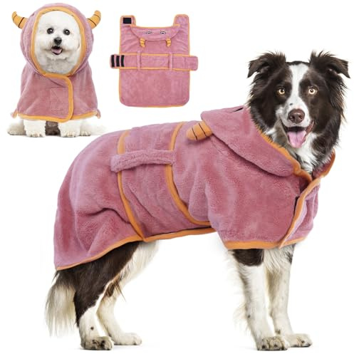 DENTRUN Dog Robes for After Bath - Super Absorbent & Fast Drying Coat with Hood, Puppy Bathrobe Beach Essentials, Bath Towels for Drying Dogs Small, Bath/Beach/Swimming Quick Dry Towel Robe