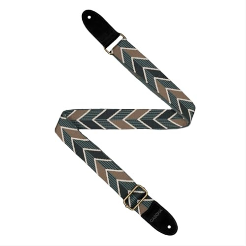 CASCHA Ukulele Gurt, vegan - Verstellbarer und komfortabler Ukulelengurt aus umweltfreundlichen Materialien, langlebig und stilvoll, passt zu allen Ukulelen, ideal für alle Spieler - Ethnic Green